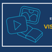 Blue outline graphic of a book, photo and play button with text: Visit the media page